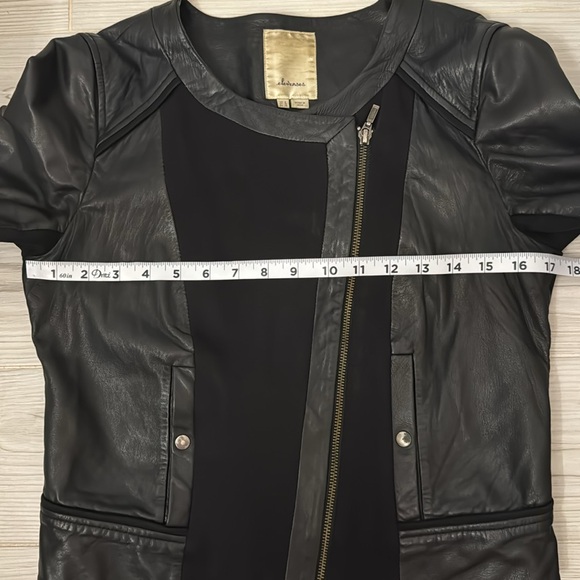 Anthropologie Elevenses Genuine Leather Cotton Cropped Moto Zip Jacket Sz 6 - Picture 13 of 16